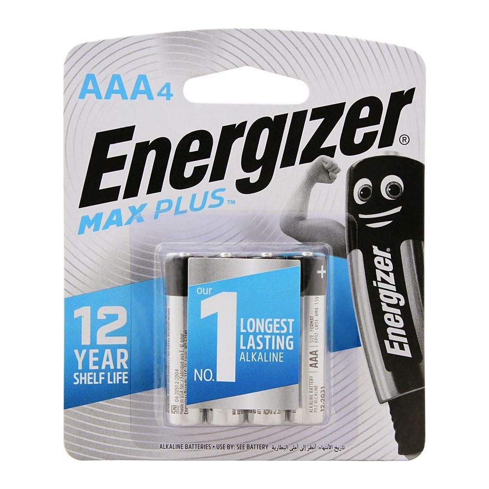 Energizer Max Plus AAA Alkaline Batteries BP4 (Pack of 4) - Al Masam Stationery LLC Main image