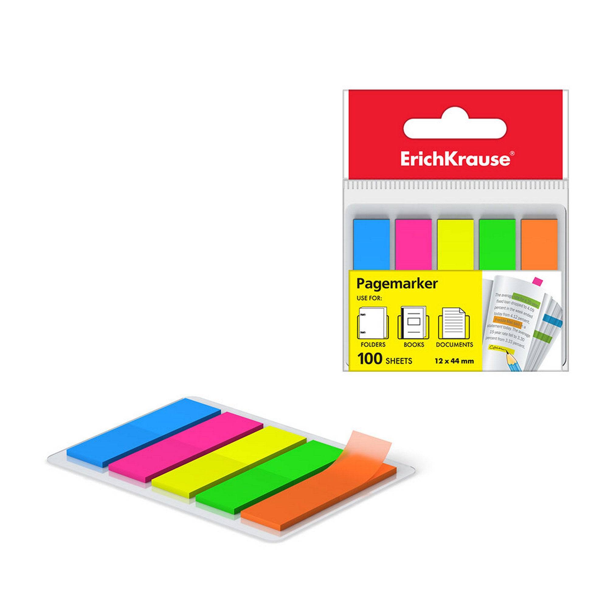 ErichKrause Plastic bookmarks with glue edge Neon, 12x44 mm - Al Masam Stationery LLC