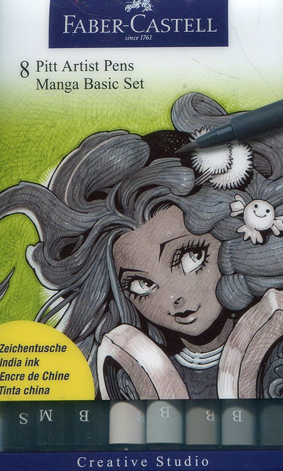 FABER-CASTELL PITT Artist Pen Manga Set of 8 (shades of black & grey) - Al Masam Stationery LLC Main image
