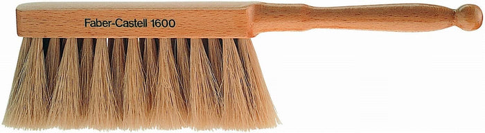 Faber-Castell dusting brush with wooden handle and soft cream goat hair for gentle cleaning and dusting tasks.