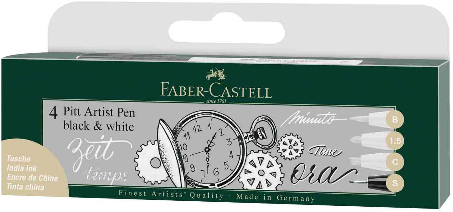 FABER-CASTELL India Ink Pitt Artist Pen Black & White 4x - Al Masam Stationery LLC Main image