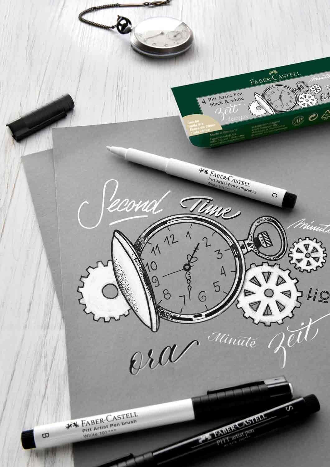 FABER-CASTELL India Ink Pitt Artist Pen Black & White 4x Secondary image