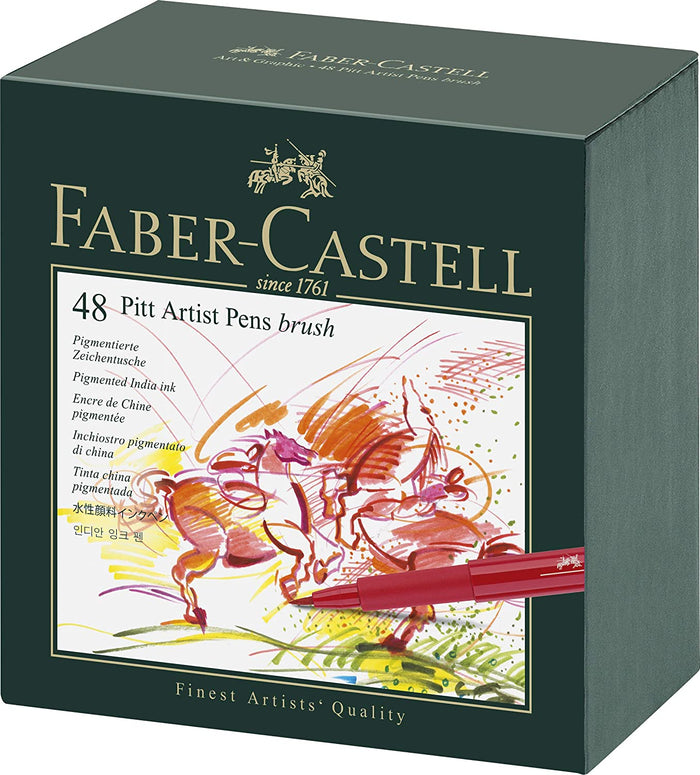 Faber-Castell Pitt Artist Calligraphy Pen Broad set of 48 pens with black ink for artistic lettering and calligraphy.