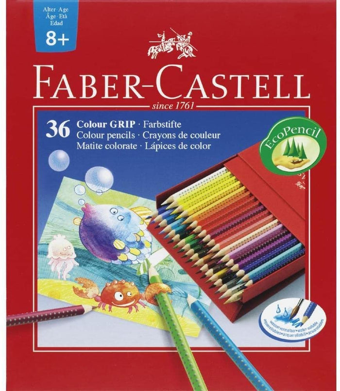 Set of Faber-Castell Grip Studio colored pencils, vibrant and ergonomic for artistic drawing and coloring projects.