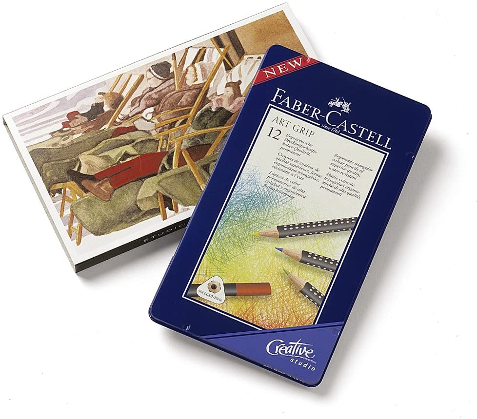 FABER-CASTELL Art Grip Aquarelle Studio Qulaity Color Pencils Tin of 12 colors - Al Masam Stationery LLC Main image
