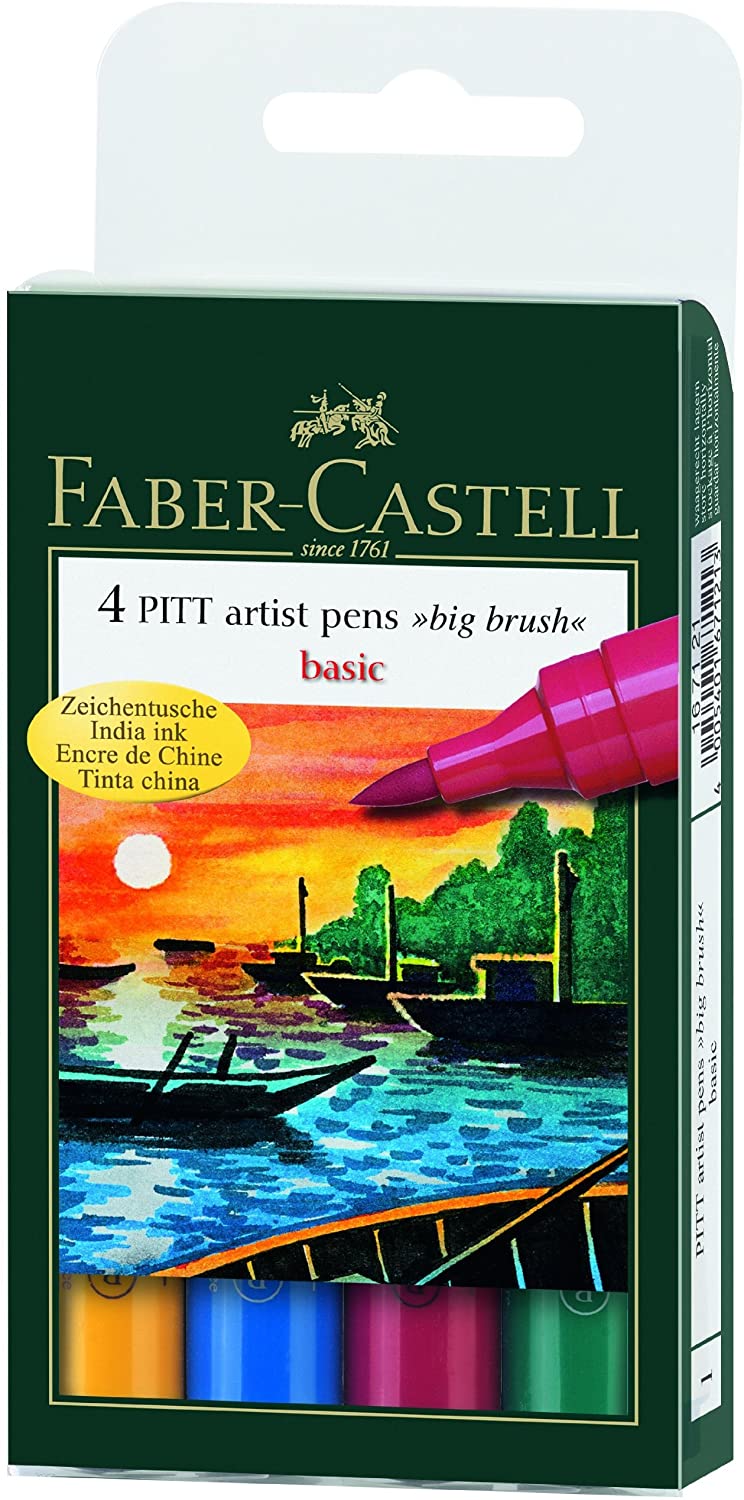 FABER-CASTELL PITT Artist Big Brush Pen "Basic colors" Wallet of 4 - Al Masam Stationery LLC Main image