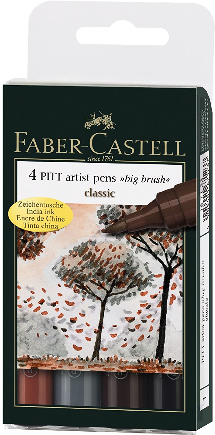 FABER-CASTELL PITT Artist Big Brush Pen "Classic colors" Wallet of 4 - Al Masam Stationery LLC Main image