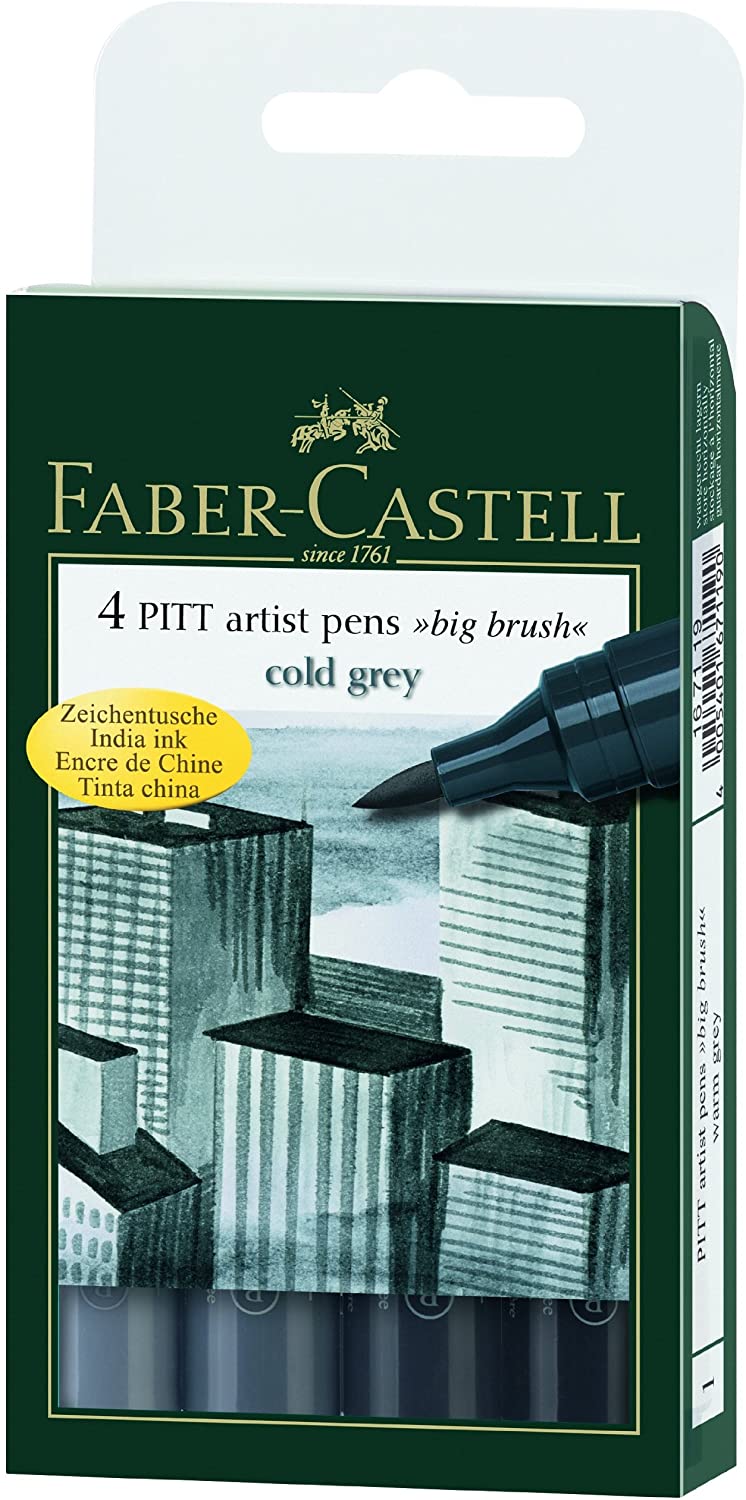 FABER-CASTELL PITT Artist Big Brush Pen "Cold Grey colors" Wallet of 4 - Al Masam Stationery LLC Main image