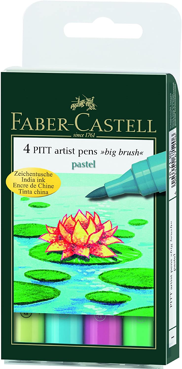 FABER-CASTELL PITT Artist Big Brush Pen "Pastel colors" Wallet of 4 - Al Masam Stationery LLC Main image