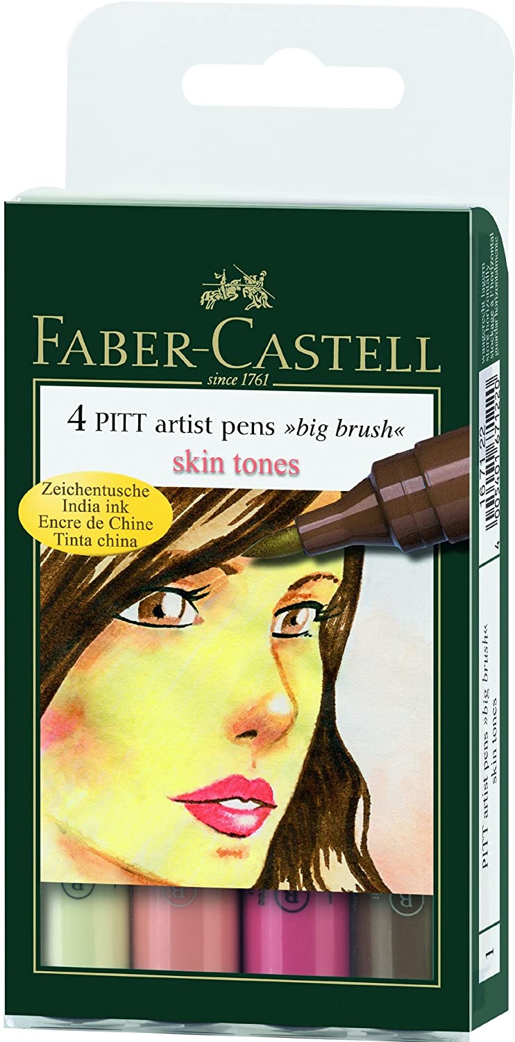 FABER-CASTELL PITT Artist Big Brush Pen "Skin Tone colors" Wallet of 4 - Al Masam Stationery LLC Main image