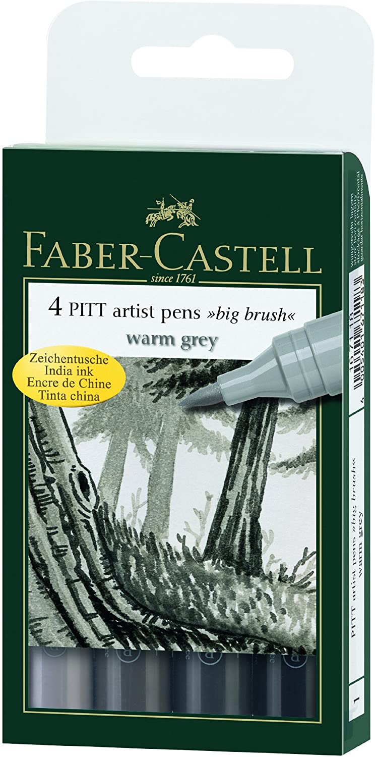 FABER-CASTELL PITT Artist Big Brush Pen "Warm Grey colors" Wallet of 4 - Al Masam Stationery LLC Main image