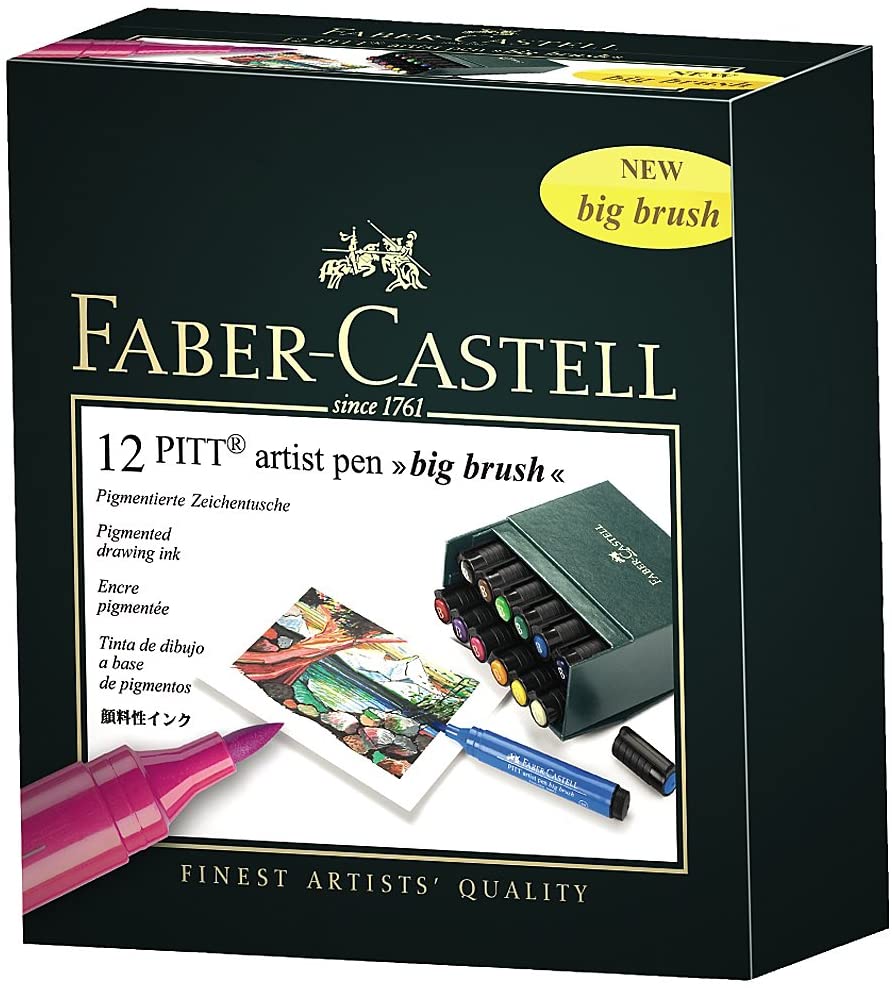 FABER-CASTELL PITT ARTIST PEN BIG BRUSH BOX OF 12 - Al Masam Stationery LLC Main image