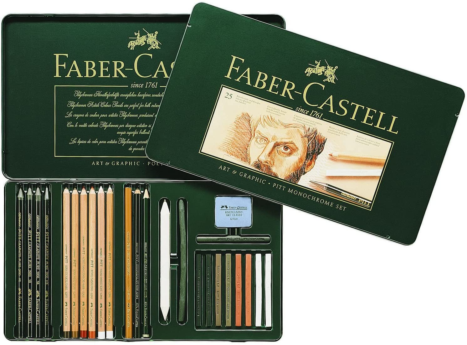 FABER-CASTELL PITT MONOCHROME SET TIN OF 25 - Al Masam Stationery LLC Main image