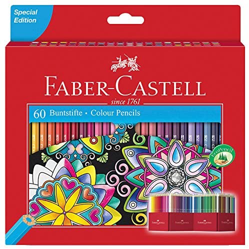 FABER-CASTELL Redline Classic Colour Pencil 60 with Colouring Book - Al Masam Stationery LLC Main image