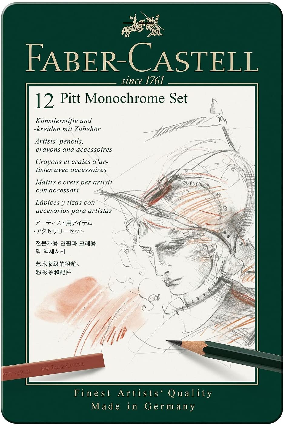 FABER-CASTELL Set PITT Monochrome tin of 12 - Al Masam Stationery LLC Main image