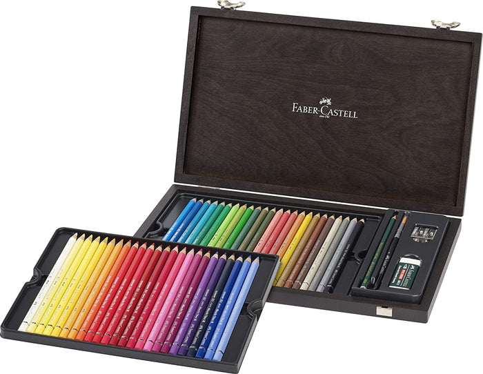 Faber-Castell W. Col A. Durer 48-color watercolor pencil set in wooden case, artist-quality colored pencils for detailed artwork.