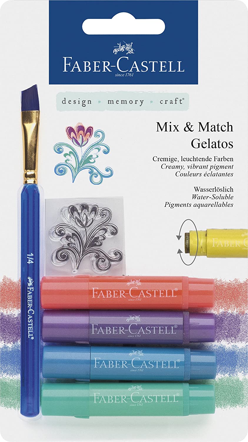 FABER-CASTELL Water soluble crayons Gelatos Metallic blister+1brush+1stamp - Al Masam Stationery LLC Main image