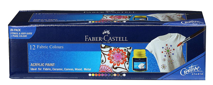 Faber Castell 12 Fabric Colours Arcylic Paint - Al Masam Stationery LLC