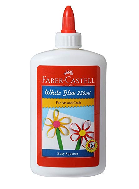 Faber-Castell craft glue bottle, 250ml, showing the adhesive container with label and cap for arts and craft projects.