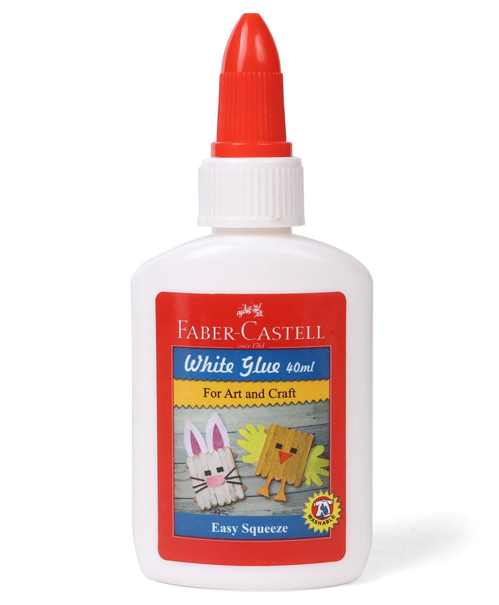Faber-Castell craft glue in a 40ml bottle, suitable for arts and crafts, with a clear adhesive consistency.