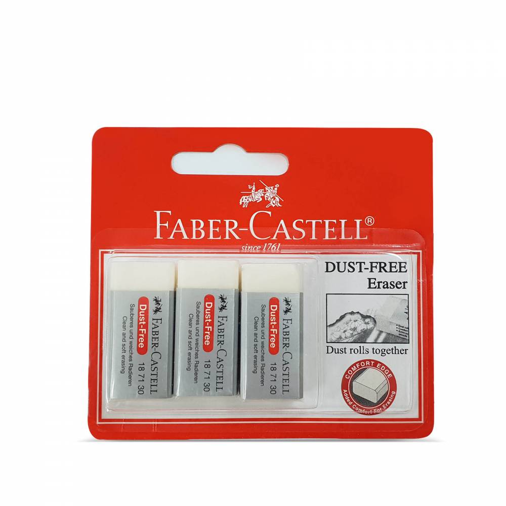 FABER-CASTELL Dust Free Eraser w Sleeve (3pc Blister)-187188 - Al Masam Stationery LLC Main image