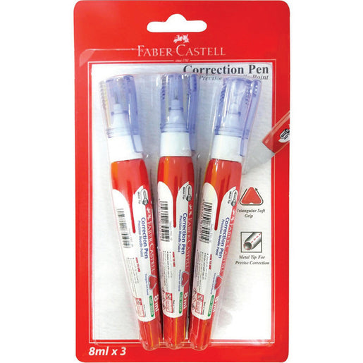 FABER-CASTELL Correction Pen Metal Tip Triangular Shape 8ml 3Pcs/Blister  587116 - Al Masam Stationery LLC Main image