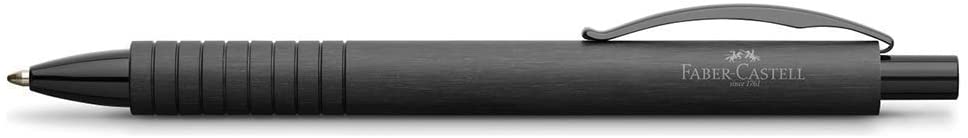 Faber-Castell Essentio Aluminium Black ballpoint pen with sleek black body and silver accents on a white background.