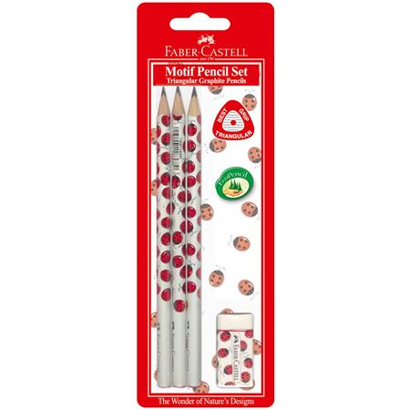 FABER-CASTELL Blister of 3pc Triangular Pencil Lady Bird Motif - Al Masam Stationery LLC Main image