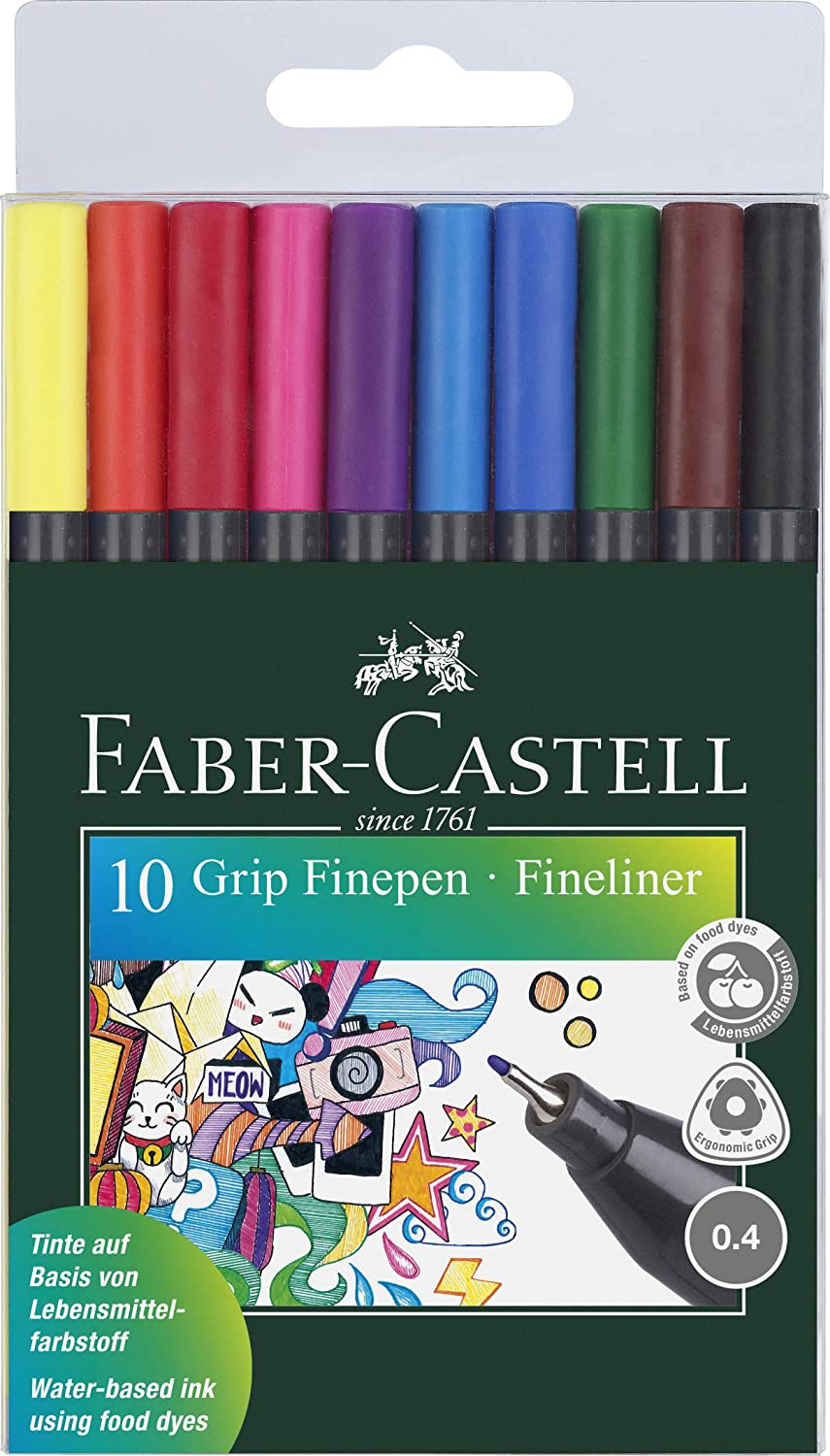 FABER-CASTELL Grip Fine Pen Plastic Wallet of 10 colors 0.4mm - Al Masam Stationery LLC Main image