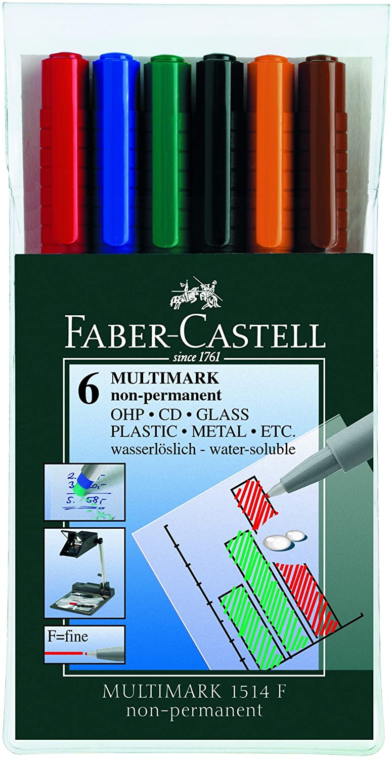FABER-CASTELL Multimark Fine F 0.6mm Non-Permanent Wallet of 6 - Al Masam Stationery LLC Main image