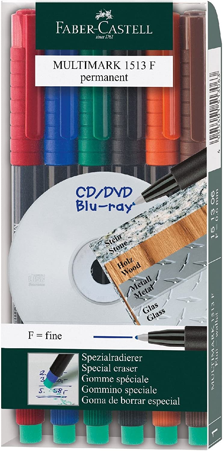 FABER-CASTELL Multimark Fine F 0.6mm Permanent Wallet of 6 - Al Masam Stationery LLC Main image