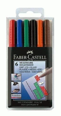 FABER-CASTELL Multimark Medium M 1.0mm Non-Permanent Wallet of 6 - Al Masam Stationery LLC Main image