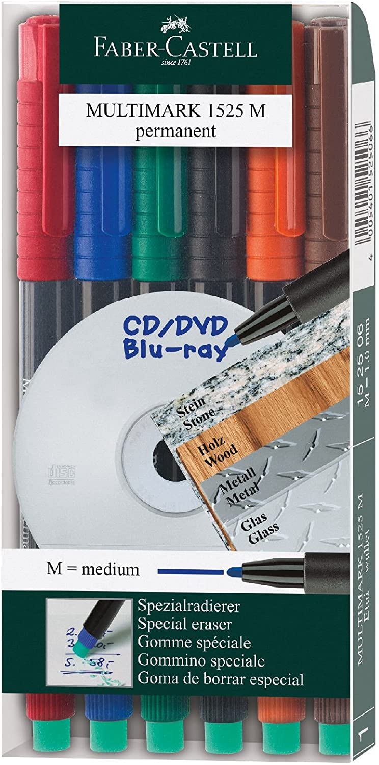 FABER-CASTELL Multimark Medium M 1.0mm Permanent Wallet of 6 - Al Masam Stationery LLC Main image