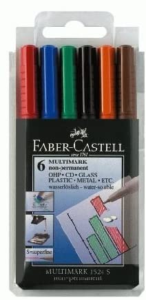 FABER-CASTELL Multimark Super Fine S Non-Permanent 0.4mm Wallet of 6 - Al Masam Stationery LLC Main image