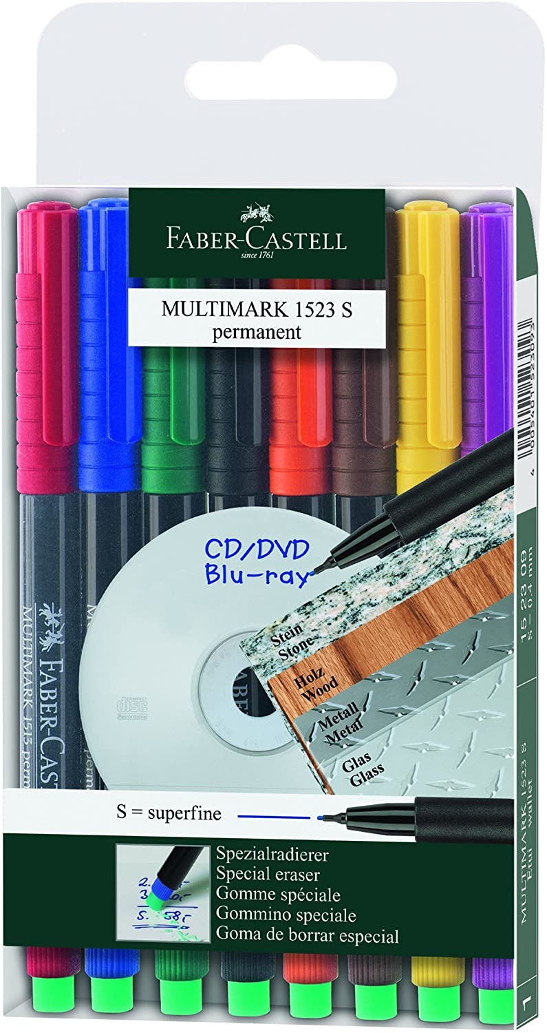 FABER-CASTELL Multimark Super Fine S Permanent 0.4mm Wallet of 8 - Al Masam Stationery LLC Main image