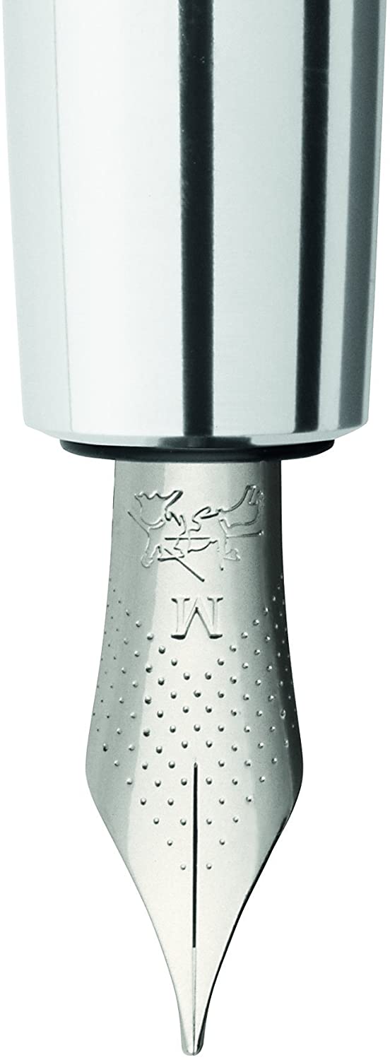 Faber-Castell E-MOTION F nib module fountain pen with sleek design and elegant grip, showcasing its fine tip and body.