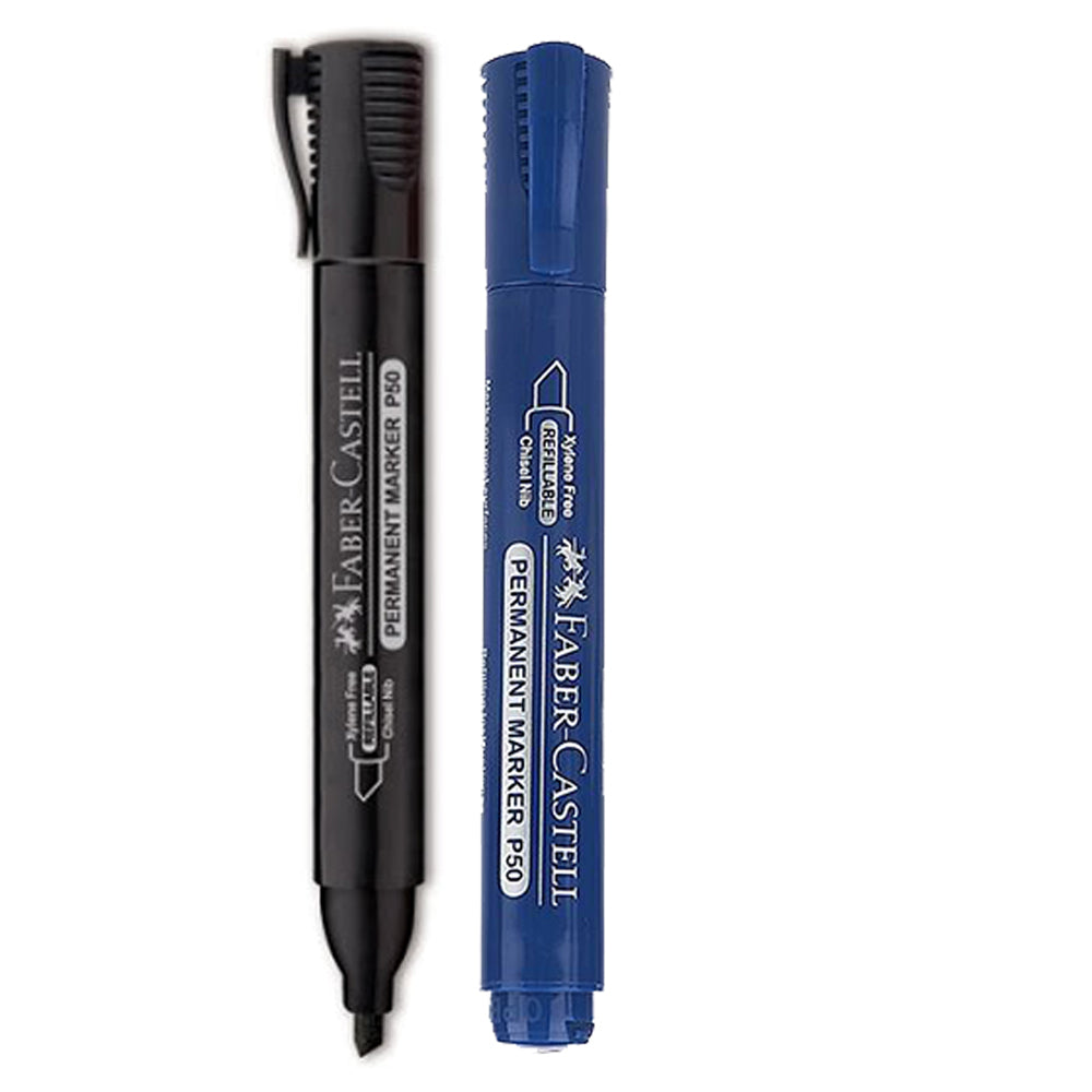 FABER-CASTELL Per/Marker Chisel 2pc Blis Blue&Black-254208 - Al Masam Stationery LLC Main image