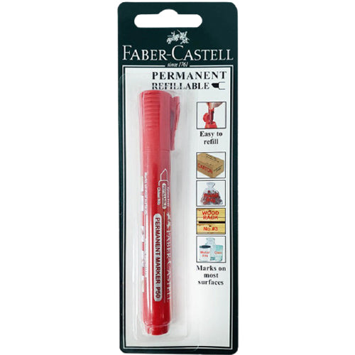FABER-CASTELL Permanent Marker P50 Chisel Red - Al Masam Stationery LLC Main image