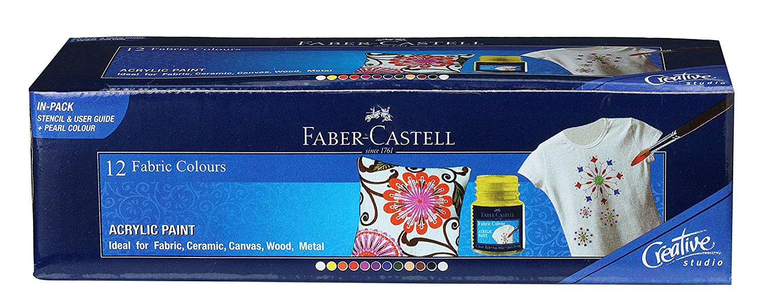 Faber Castell 12 Fabric Colours Arcylic Paint - Al Masam Stationery LLC