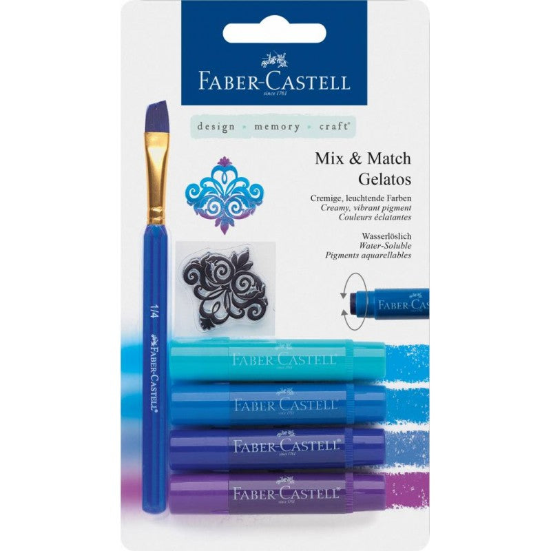 FABER-CASTELL Water soluble crayons Gelatos blue blister+1brush+1stamp - Al Masam Stationery LLC