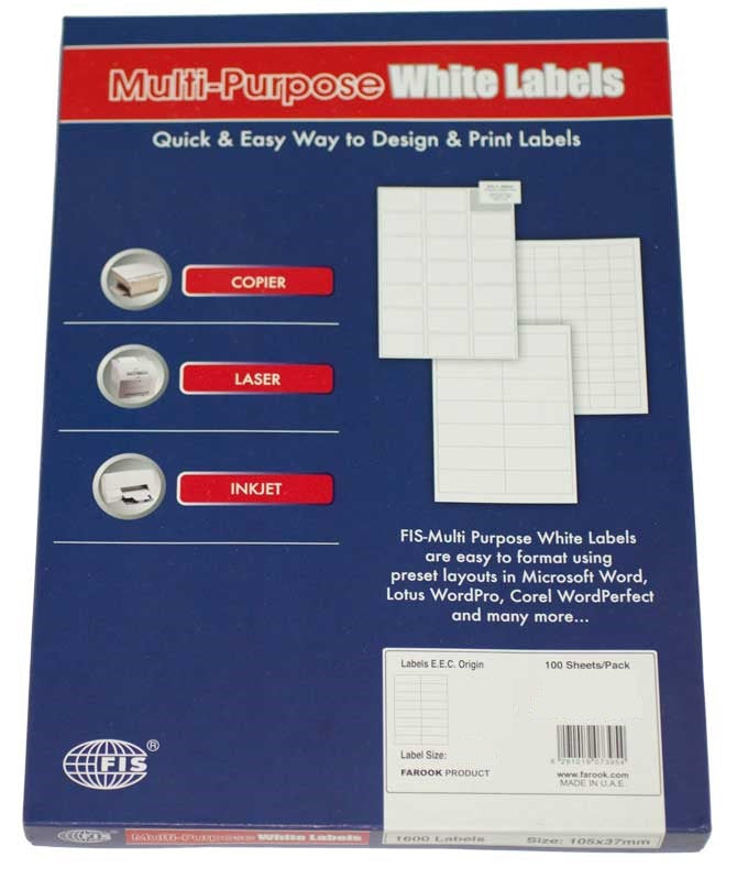 MULTI PURPOSE WHITE LABEL-96X38mm-FSLA14-6-100 - Al Masam Stationery LLC
