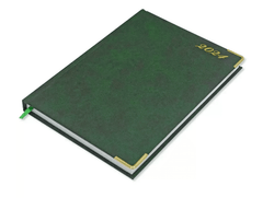 FIS Agenda Diary 2024 (English) 1 Side Padded, Gold Corners, Green - Al Masam Stationery LLC