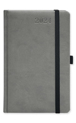 FIS French Diary 2024, PU 1 Side Padded, Round Corner, Light Grey - Al Masam Stationery LLC