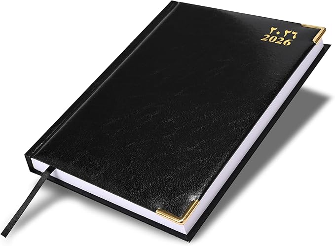 FIS Black A4 Vinyl Gold Corner Arabic-English 2026 Diary - FSDI42AE26BK Main image