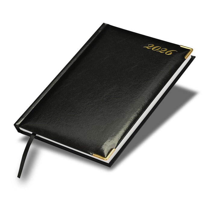 FIS Black A5 Golden Corner Hard Cover Vinyl 2026 Diary-FSDI92E26BK