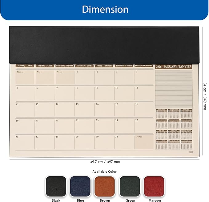 FIS Black PU Flap 490x340mm English-French 2026 Planner - FSDKPEF26BK - Al Masam Stationery LLC