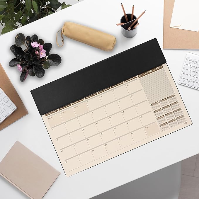 FIS Black PU Flap 490x340mm English-French 2026 Planner - FSDKPEF26BK - Al Masam Stationery LLC