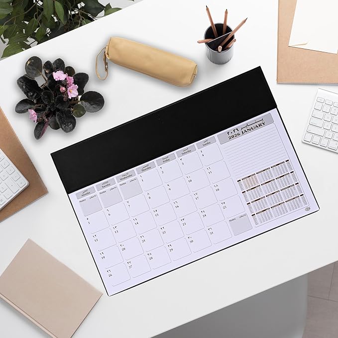 FIS Black PVC 490x340mm Arabic-English 2026 Desk Planner - FSDK2AE26BK - Al Masam Stationery LLC