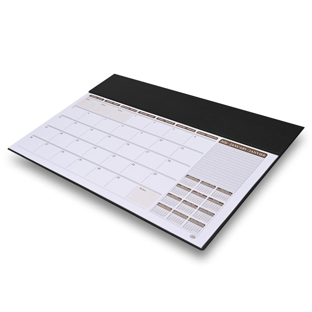FIS Black PVC 490x340mm English-French 2026 Desk Planner - FSDK2EF26BK Main image
