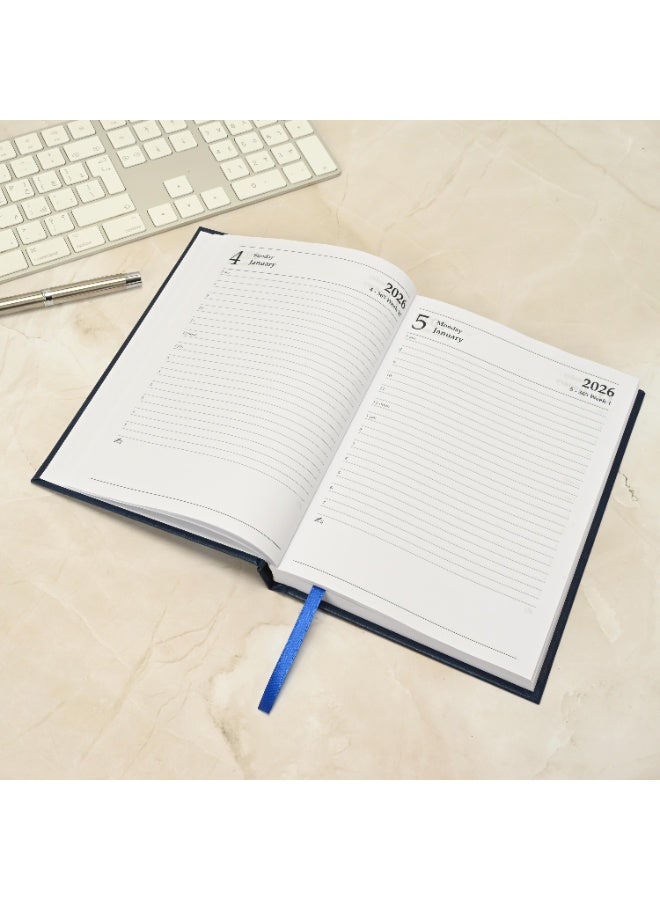 FIS Blue A5 Padded Hard Cover Vinyl 2026 Diary-FSDI18E26BL - FSDI18E26BL - Al Masam Stationery LLC